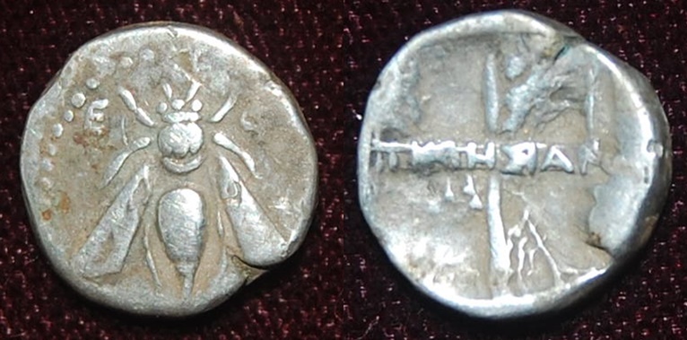 Iona-Ephesos AR Hemi-Drachm-TriObol Bee - Incuse Sq TIMESIANAX 335-320BCE Seaby4368 Obv-Rev.jpg