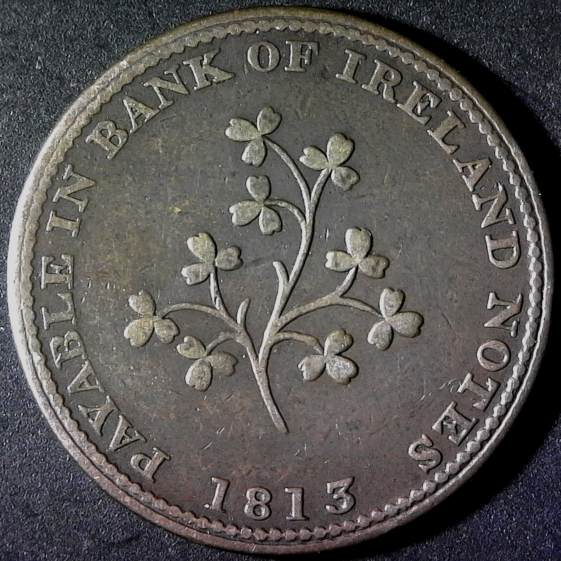 Ireland Halfpenny token J Hilles Dublin 1813 obv.jpg
