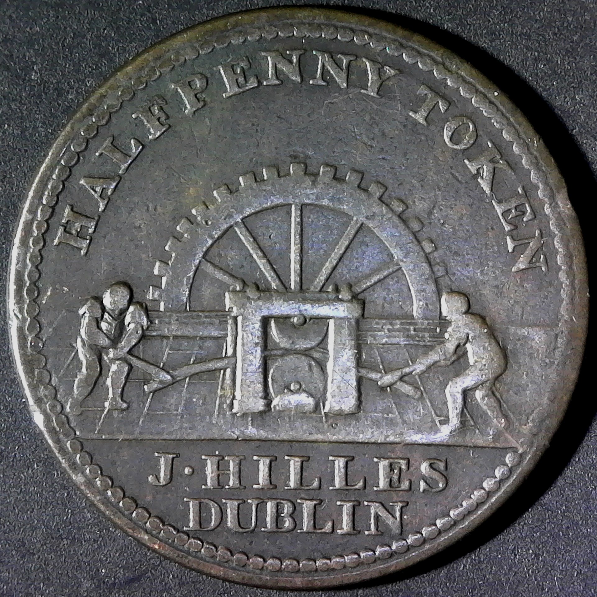 Ireland Halfpenny token J Hilles Dublin 1813 rev.jpg