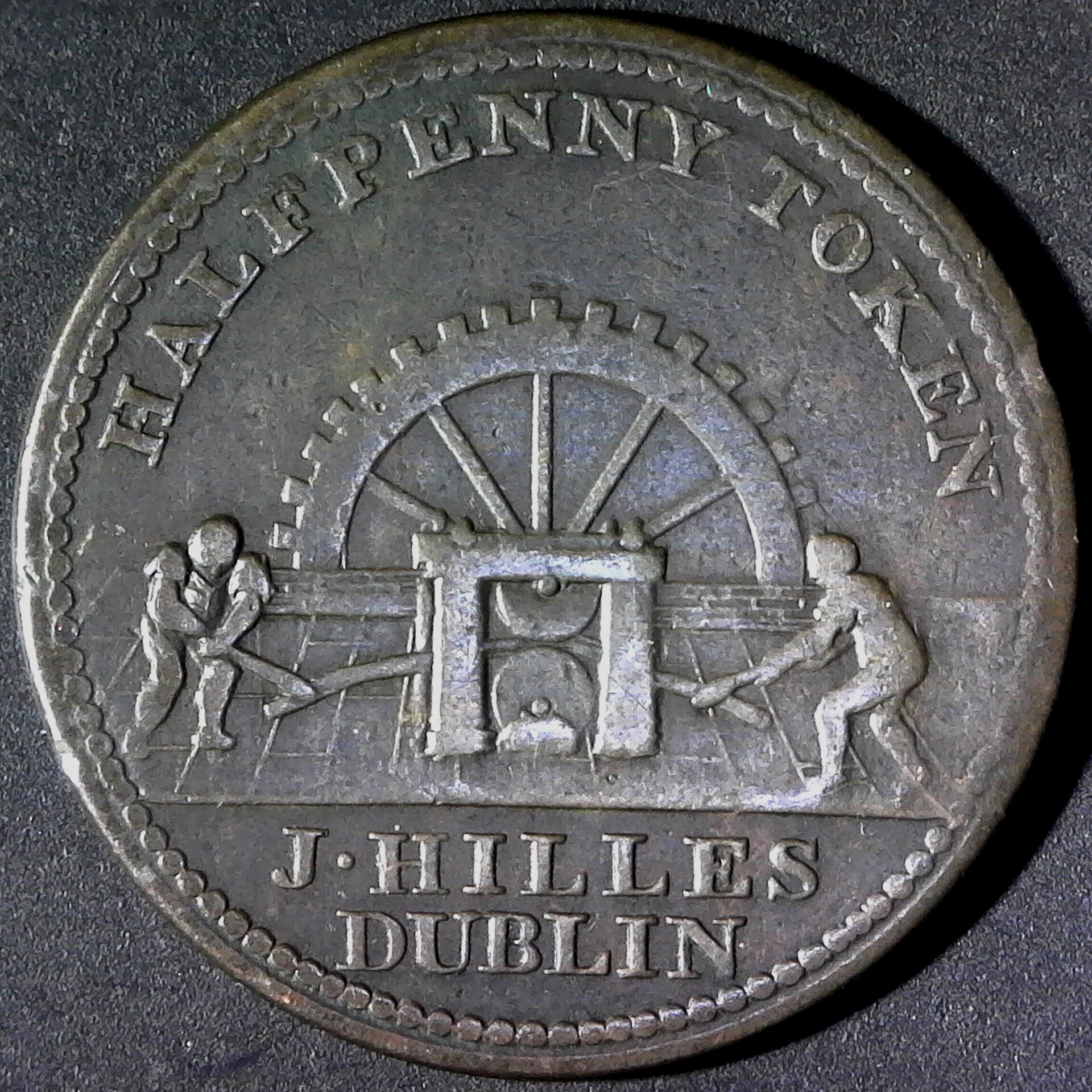 Ireland Halfpenny token J Hilles Dublin 1813 rev.jpg
