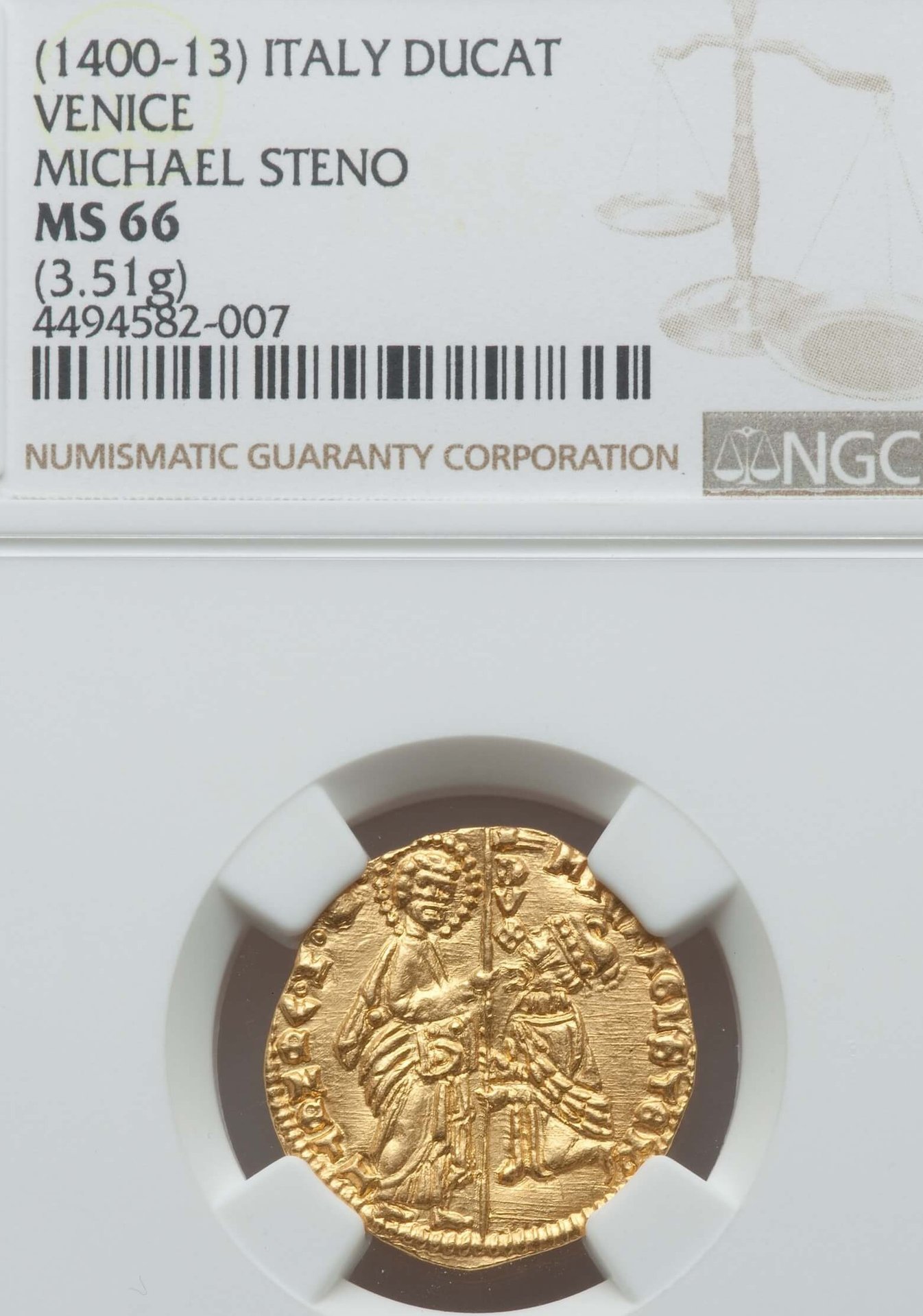 Italy 1400 1413 Michael Steno Ducat Obv MS66.jpg