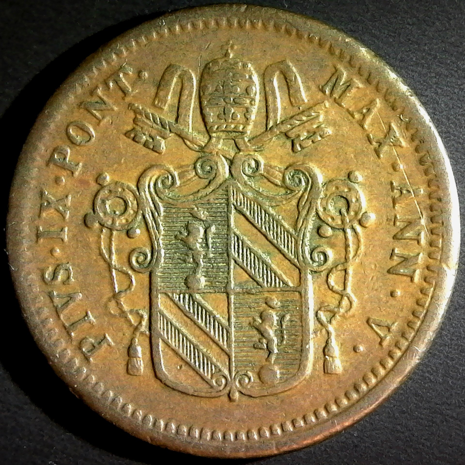 Italy Papal States Mezzo Half  Baiocco 1850 VR KM#1355 obv.jpg