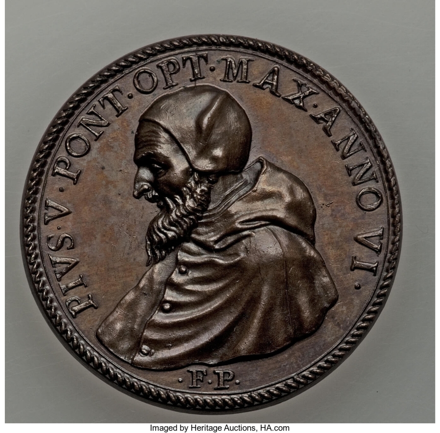Italy, Papal States. Pius V 'Victory over the Turkish Fleet' bronze Medal 1571 MS65_LF.jpg