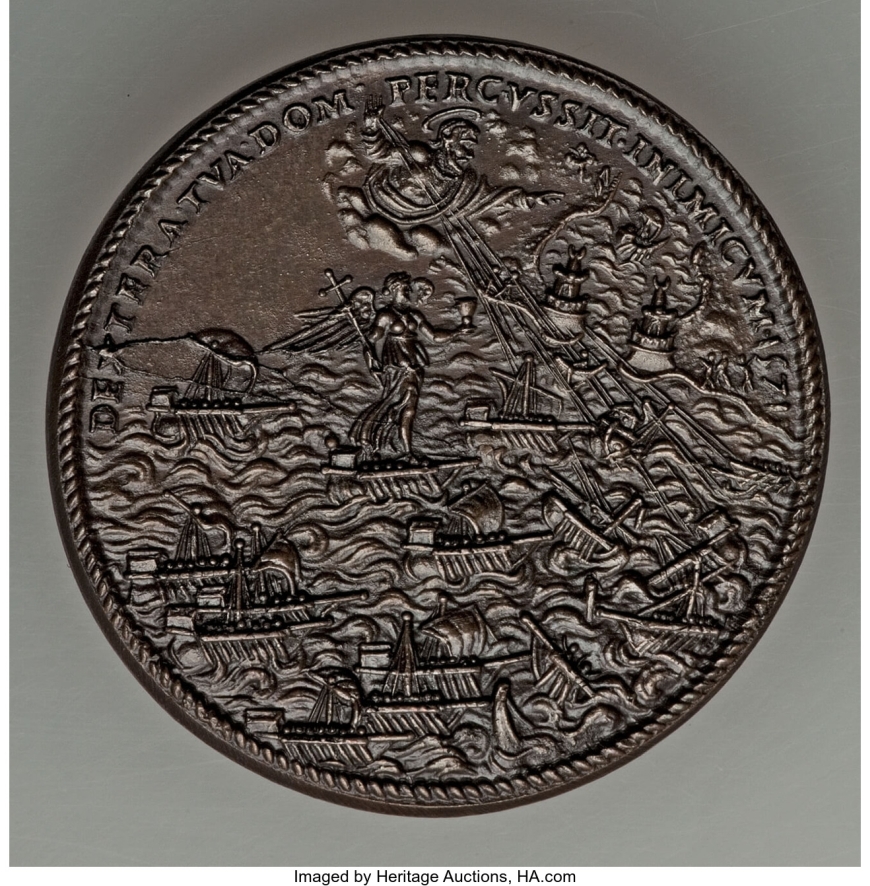 Italy, Papal States. Pius V 'Victory over the Turkish Fleet' bronze Medal 1571 MS65_lr.jpg
