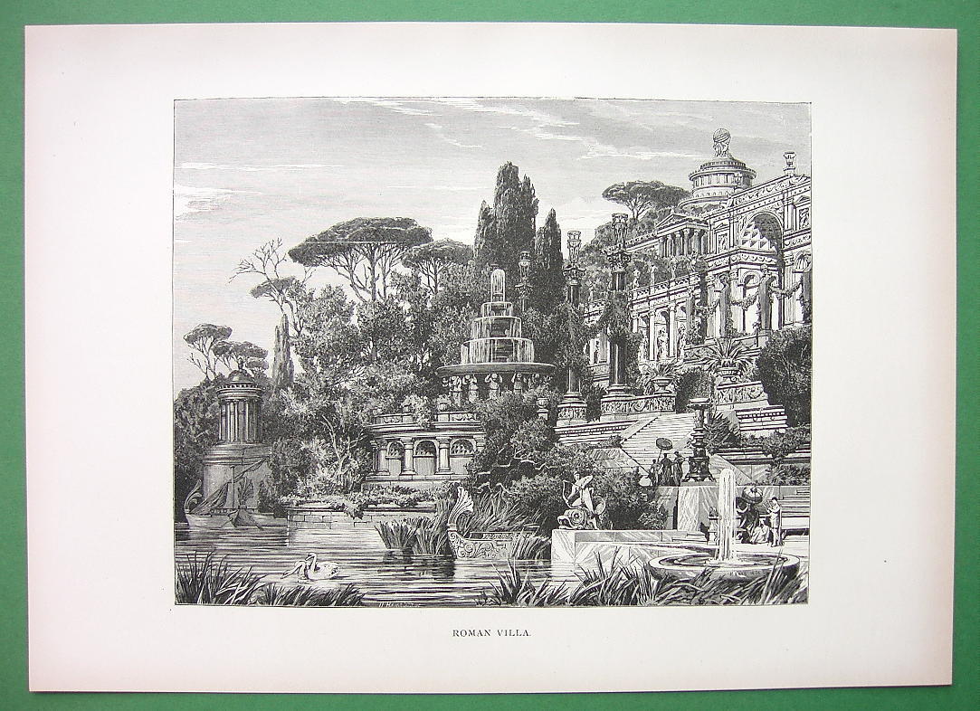 ITALY Roman Villa Restored View - Original Antique Print.jpg