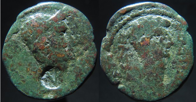JULIUS CAESAR countermarked - Augustus Thessalonica Macedonia 28BC RPC 1555 Dupondius-Sestertius.jpg