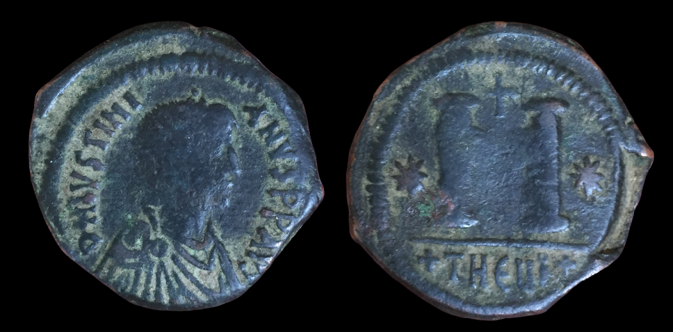 Justinian I, Follis, Theopolis.png