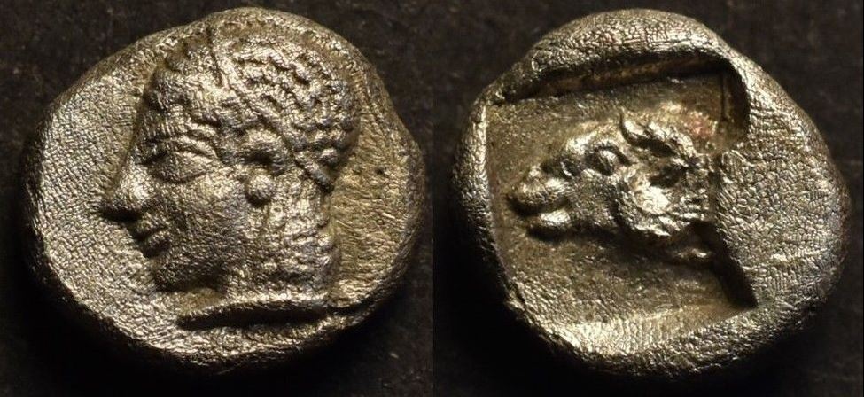 Kebren AR Obol Archaic hd Apollo L  - Hd Ram in Incuse sq 5th C BCE 7.65mm 0.64g SNG Ash 1086.JPG