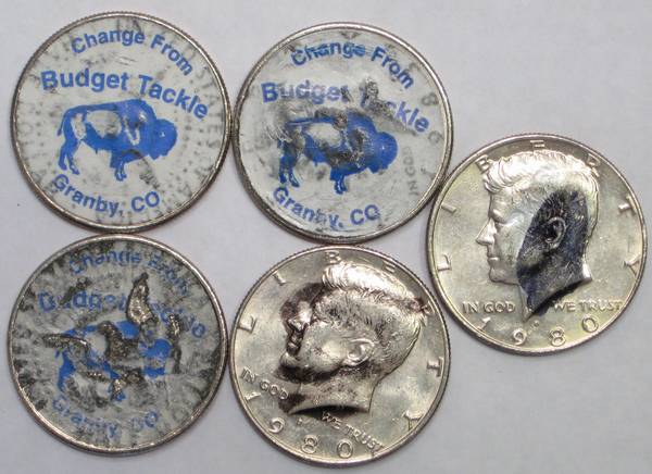 Kennedy_Halves_Search_Budget_Tackle_and_marked_coins.jpg