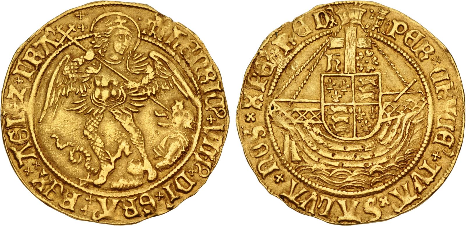 Kingdom of England Gold Angel of Henry VIII (minted in London sometime between 1509 and 1513).jpg