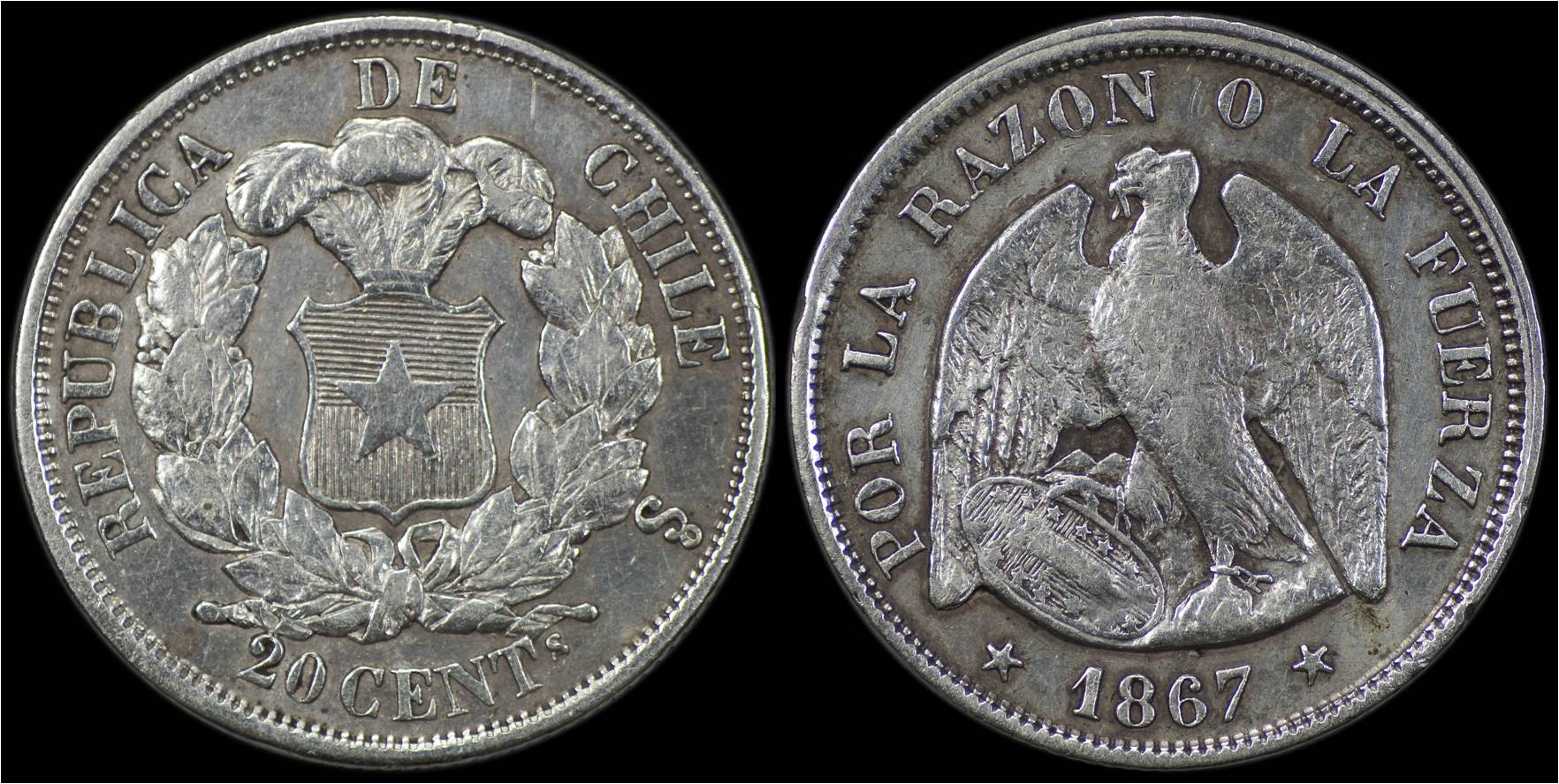 KM# 135 CHILE 20 Centavos 1867.jpg