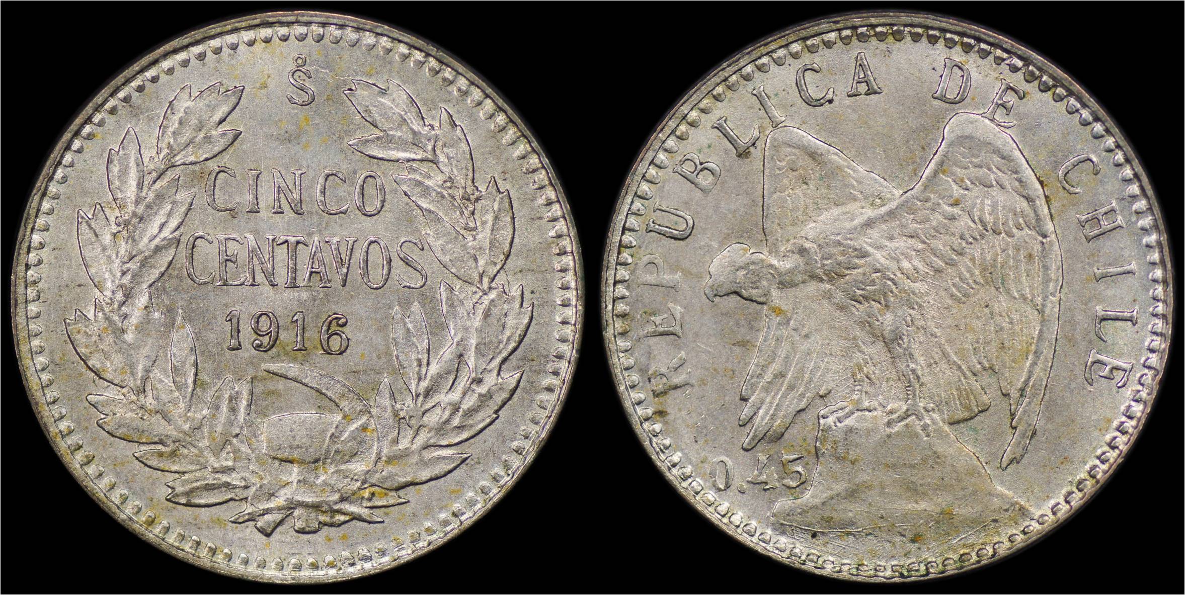 KM# 155.3 Chile 1916-1 (overdate) 5 Centavos (0.45 silver).jpg