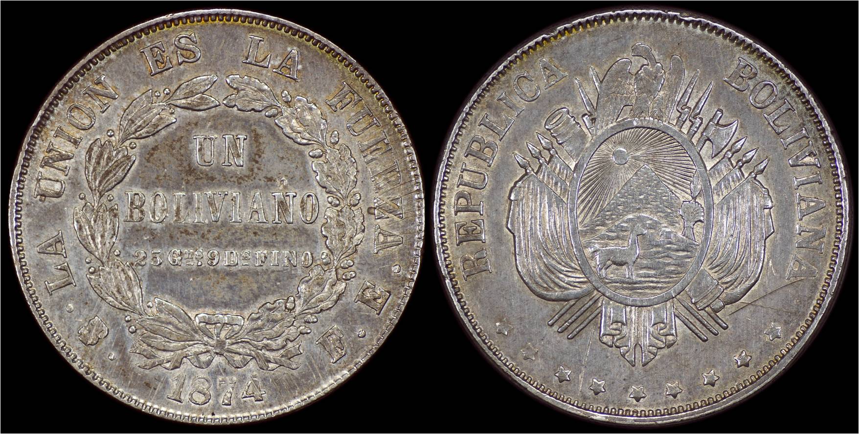 KM# 160.1 Bolivia 1874PTS FE  1 Boliviano.jpg