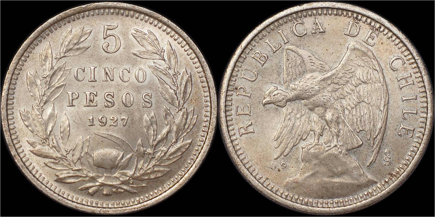 KM 173.2 1927 Chile 5 pesos.jpg