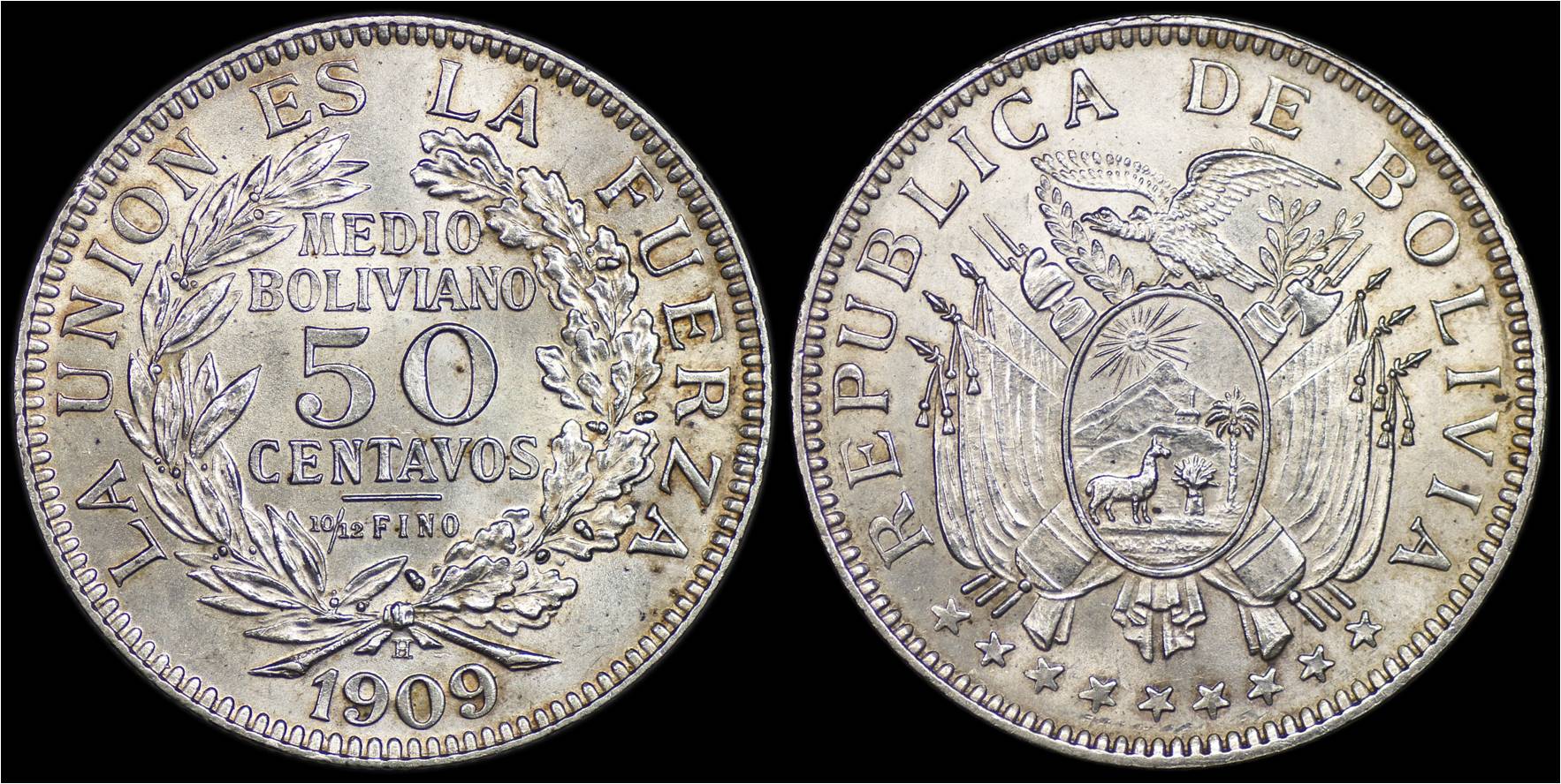 KM# 177 BOLIVIA 50 Centavos  1909 H (medio Boliviano).jpg