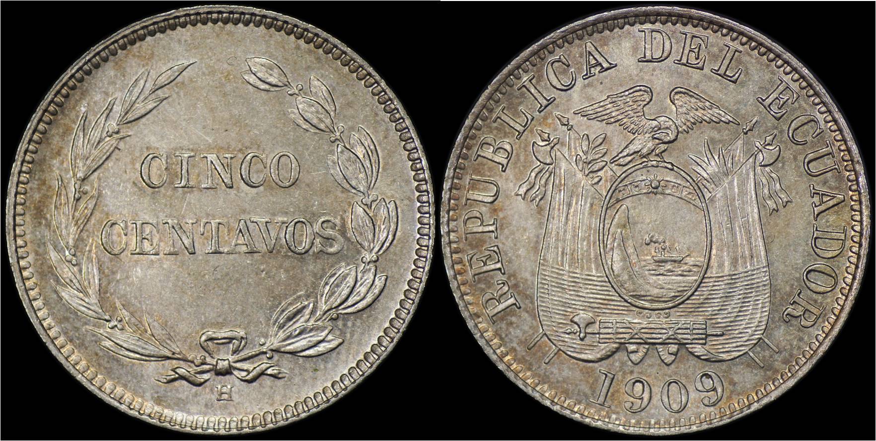 KM 60.1 Ecuador 1909 (H) 5 Centavos (Heaton mint).jpg