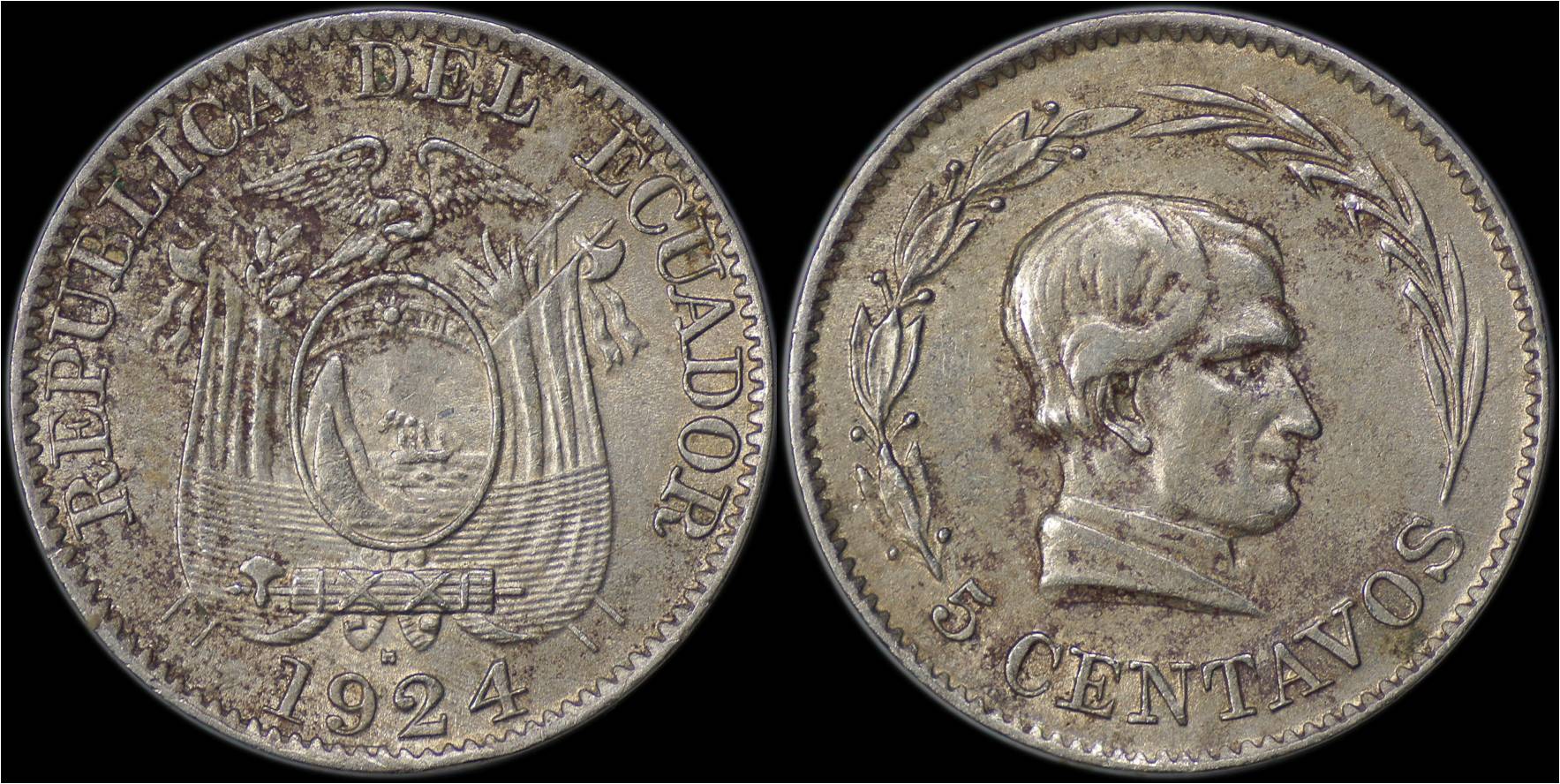 KM 65 Ecuador 5 centavos 1924-H (struck in Birmingham, England).jpg