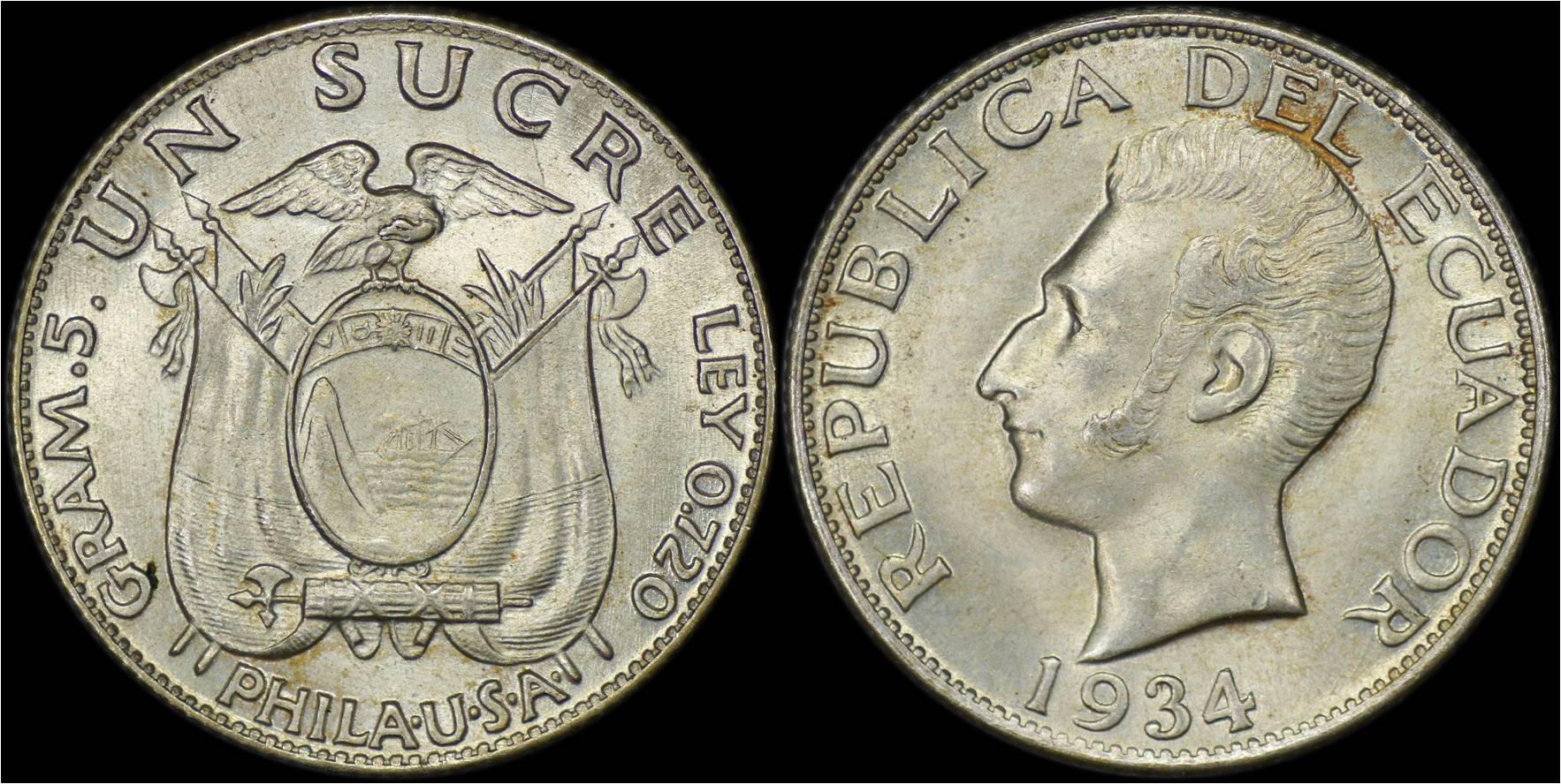 KM 72 Ecuador 1934 1 Sucre (minted in Philadelphia).jpg
