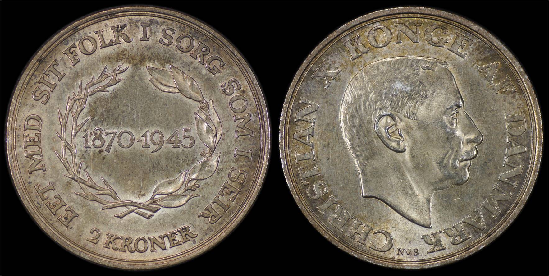 KM 836 DENMARK Christian X 2 Kroner 1945-N(h)S Birthday.jpg