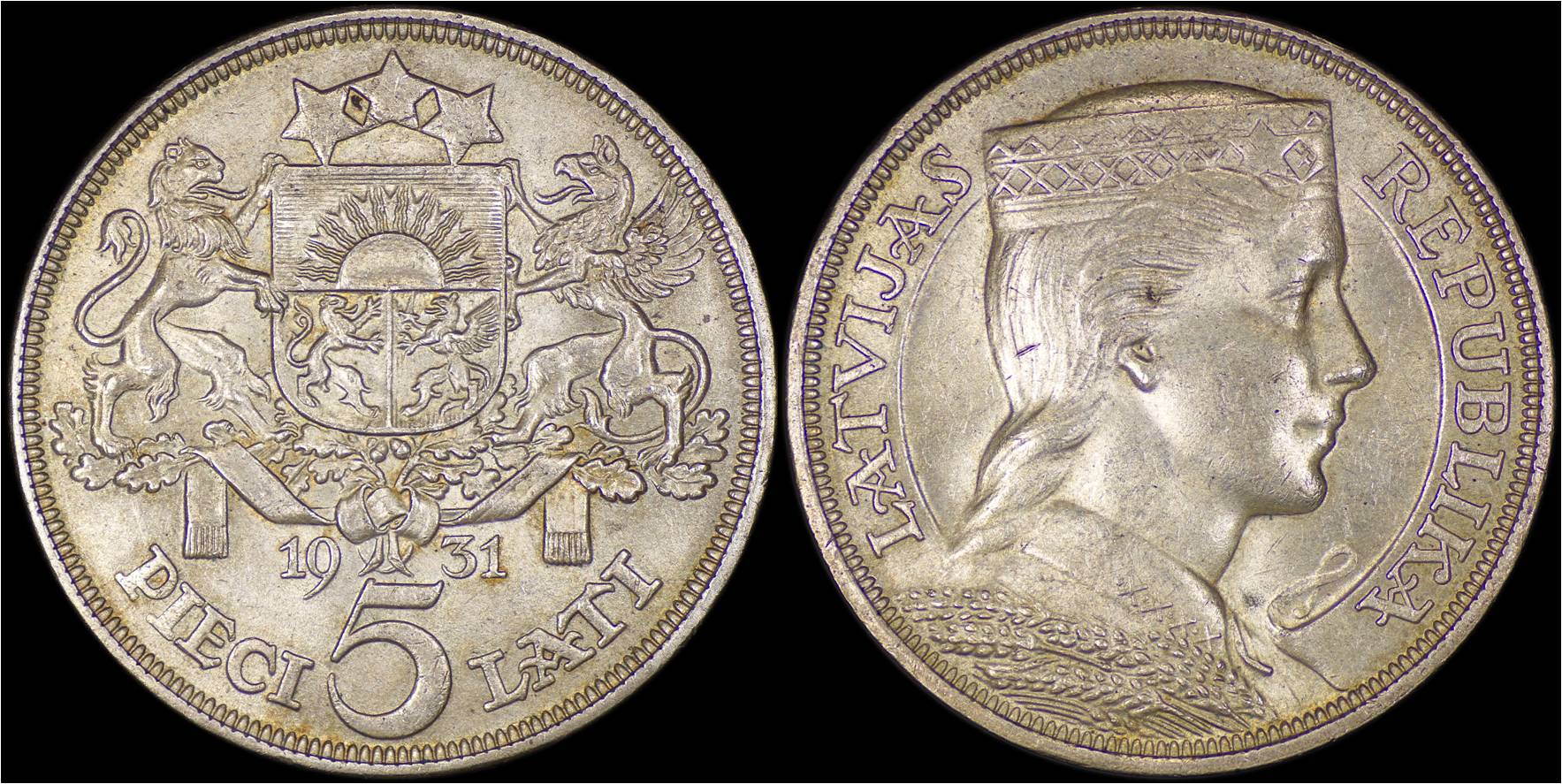 KM 9 Latvia 5 Lati 1931.jpg