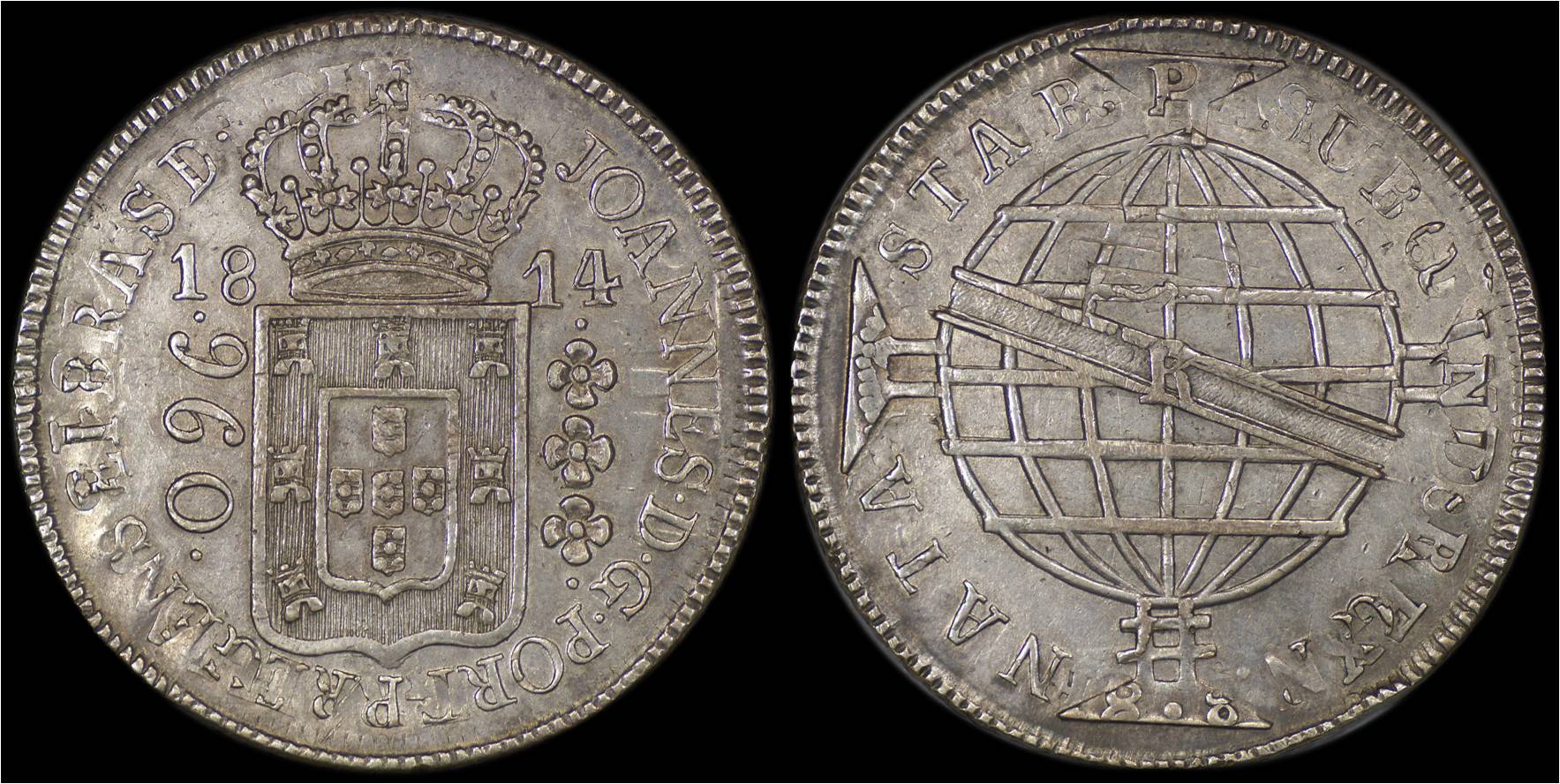 KM307 Brazil 960 Reis 1814 overstruck Santiago 1813 8 Reales.jpg