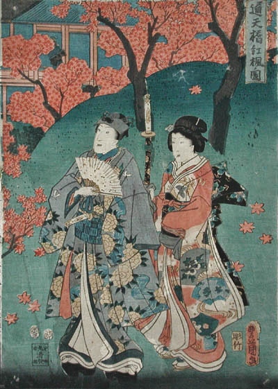 kunisada_autumn_stroll 1854 (Tsutenbashi Red Bridge, Tofokuji Temple, Kyoto, Autumn).jpg