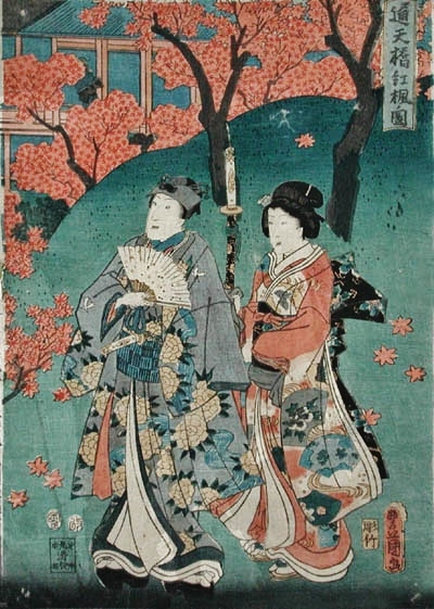 kunisada_autumn_stroll 1854 (Tsutenbashi Red Bridge, Tofokuji Temple, Kyoto, Autumn).jpg
