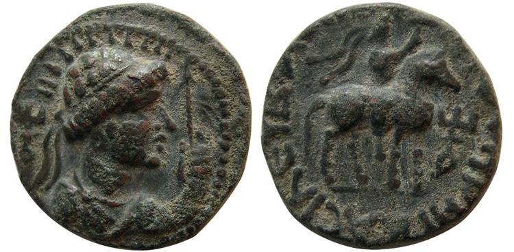 Kushan Bronze Tetradrachm of Vima Takto (minted sometime between 80 and 90).jpg