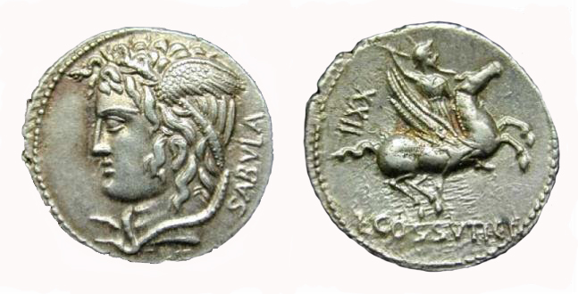 L Cossutus CF Sabula AR Denarius Nomos 2010.jpg
