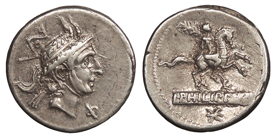 L. Philippus denarius 113-112 BCE.jpg