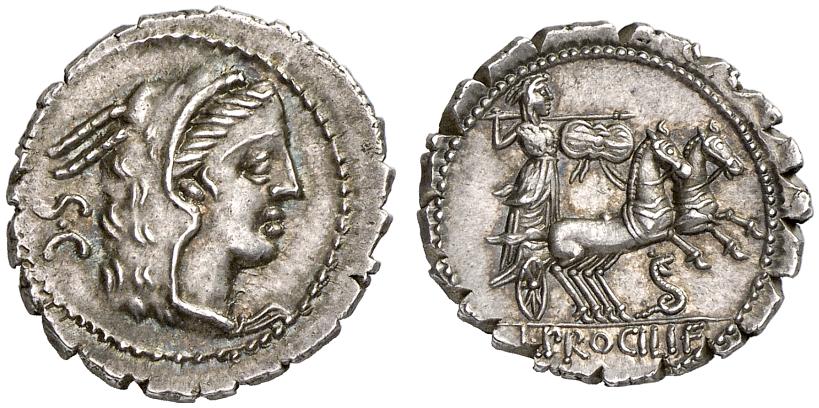 L Procilius AR Denarius ROMA ex NY Sale XXIII 2010.jpg