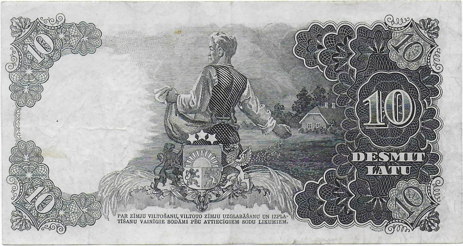 LATVIA 10 Latu 1939 Series BM back.jpg