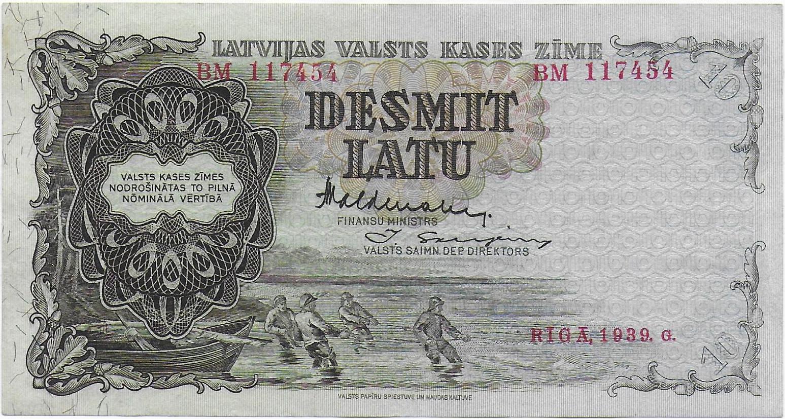 LATVIA 10 Latu 1939 Series BM front.jpg