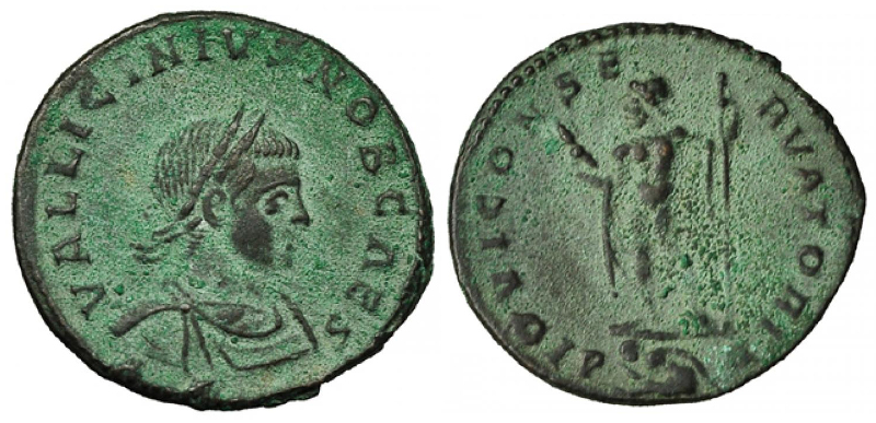 Licinius II CAES Iovi Conservatori Arles 318-319 (P captive A, cf RIC VII Arles 179-184).jpg
