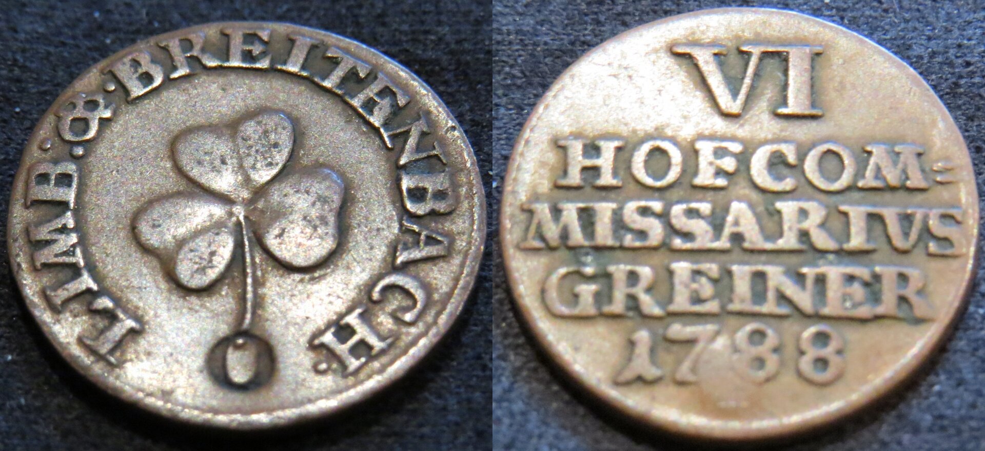 Limbach & Breitenback 6 Pfennig granary token 1788.jpg