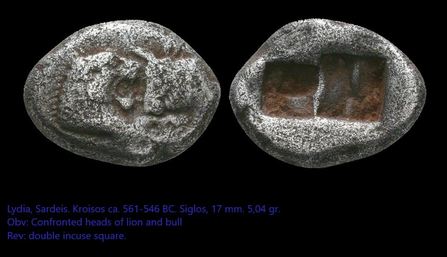 Lydia. Kroisos, 561-546 BC.  Siglos 5.04 gr. 17 mm. Sardeis mint..jpg