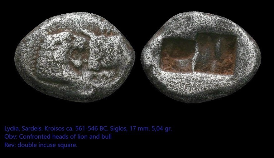 Lydia. Kroisos, 561-546 BC.  Siglos 5.04 gr. 17 mm. Sardeis mint..jpg