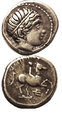 MACEDON Philip II 1-5th Stater Apollo head r - Horseman r trident below as S6691.JPG