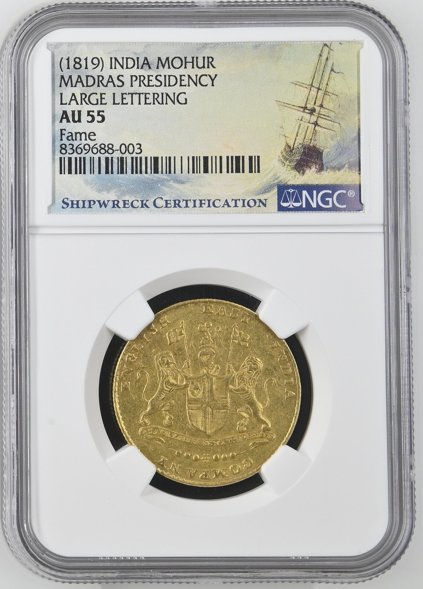 Madras Presidency Gold Mohur (minted in Madras in 1819) - Obverse NGC.jpg