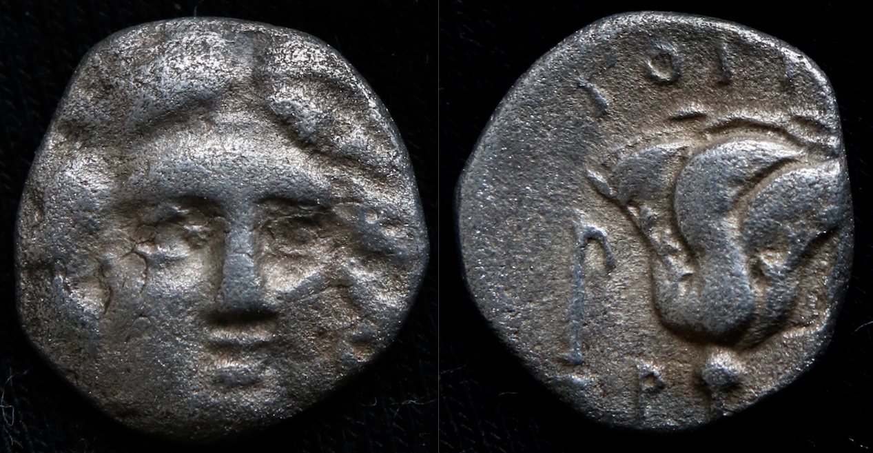 Magna Graecia – Karien, Rhodos, Hemidrachme, Helios und Rose, Magistrat Gorgos,.png