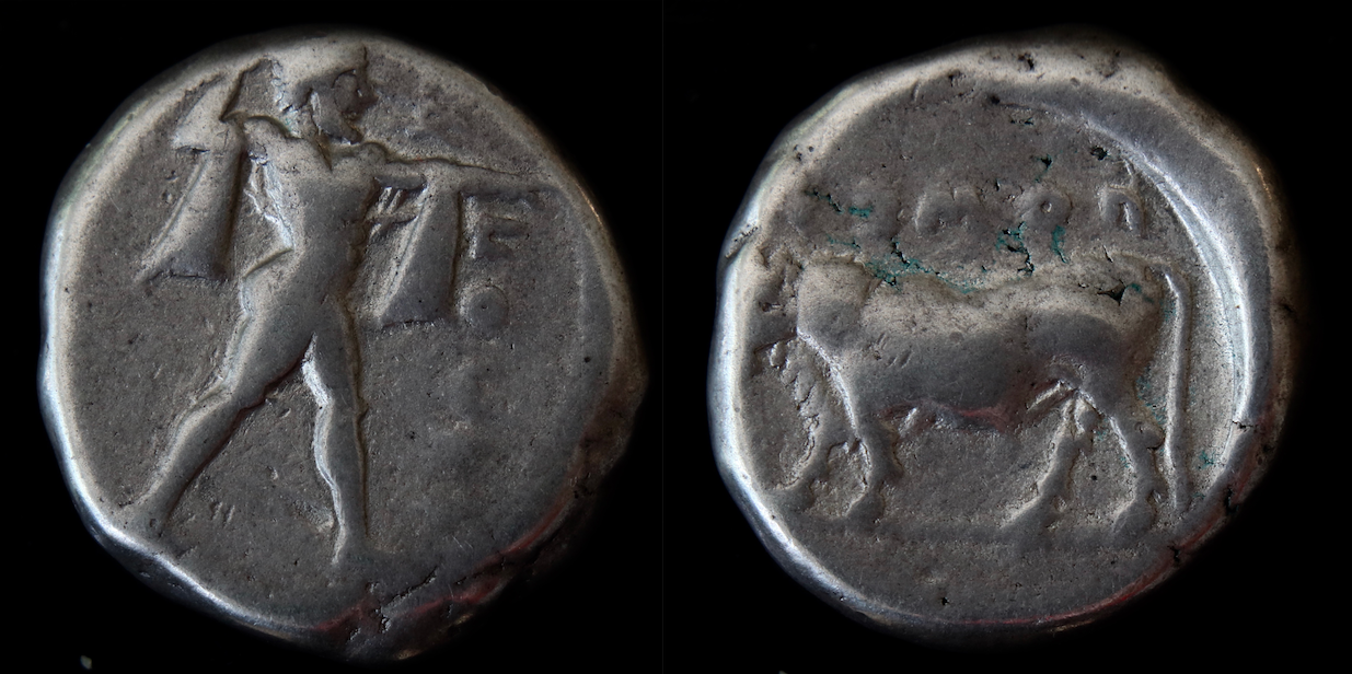 Magna Graecia – Lukanien, Poseidonia, Nomos, Poseidon:Stier.png
