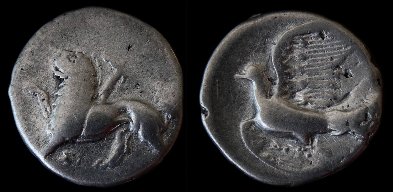 Magna Graecia – Sykionia, Sykion, Hemidrachme, Chimäre:Taube.png