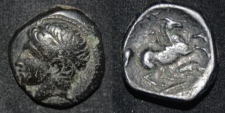 Makedon Philip II 359-336 BC AE 19 Horse Hound.jpg