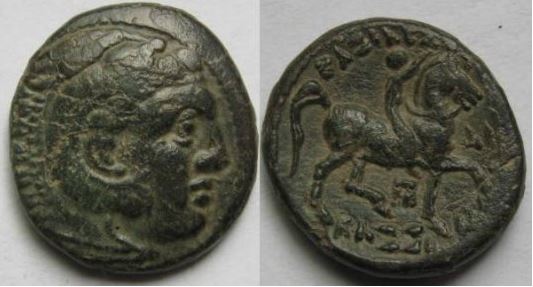 Makedono - Kassander 319-297 BCE AE 20 Herakles  - Youth on Horse prancing SG 6754 O-R.JPG