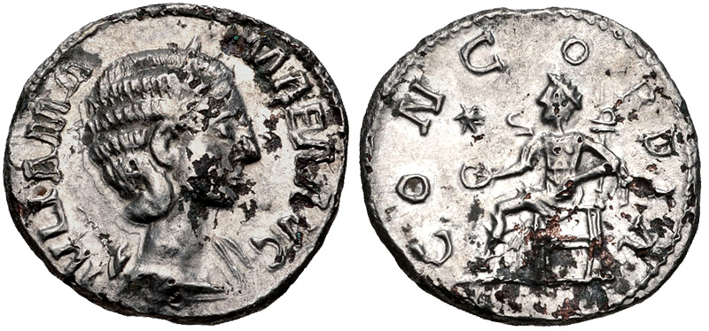 Mamaea Concordia seated fouree denarius CNG.jpg
