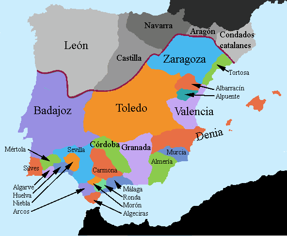 MAP, IBERIA 1031. BETTER (FALL OF THE CALIPHATE), MAP, FROM WIKI, TAIFAS.gif