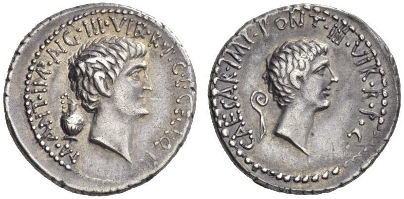 Marc Antony & Octavian Denarius 517-8 NAC 5-2014.jpg