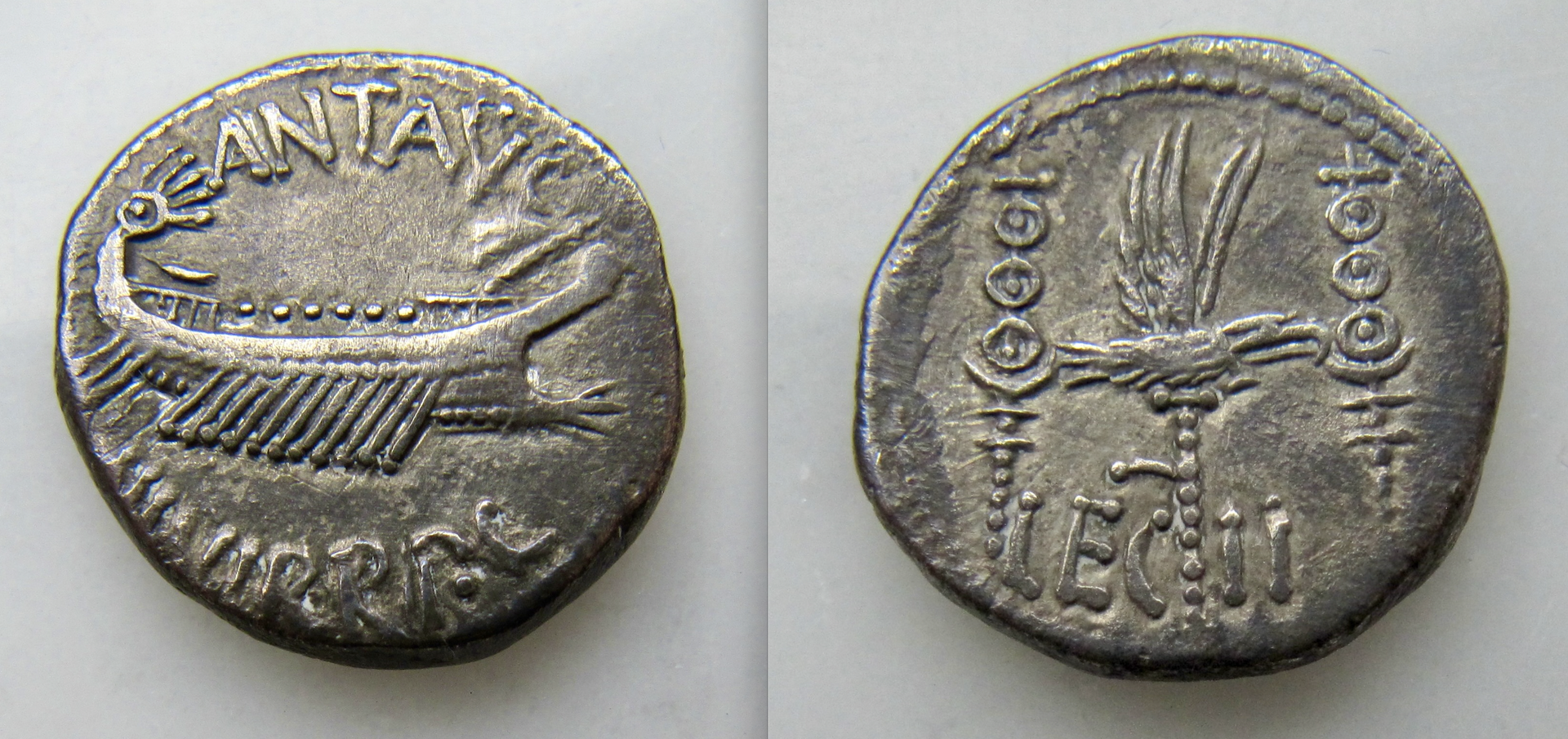 Marcus Antonius Marc Anthony Legionary denarius - Leg II - OBV:REV - VGP - 2017 - 2023.png