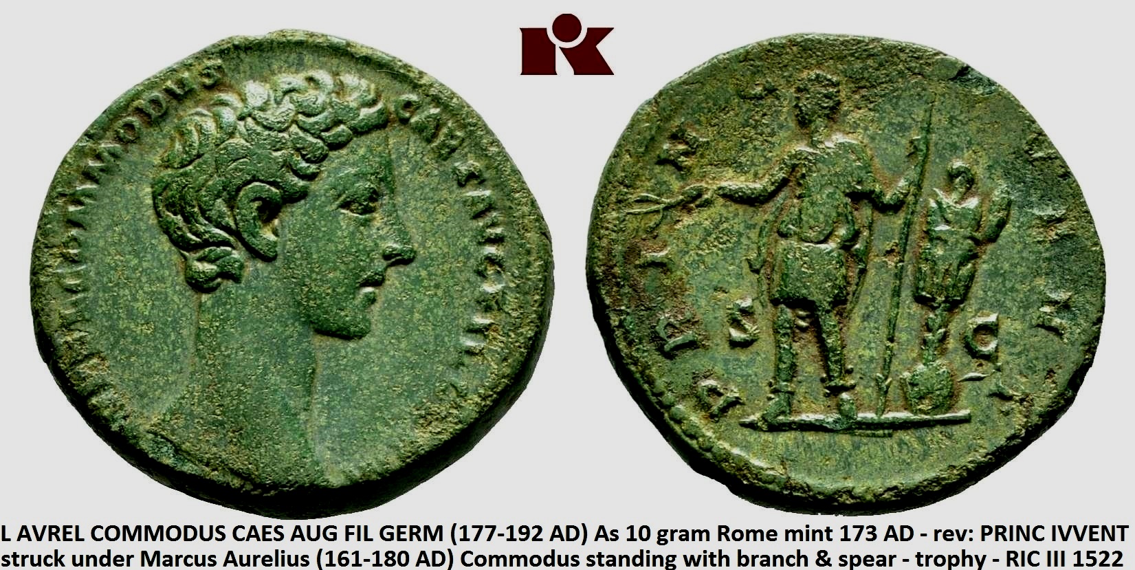 Marcus Aurelius 161-180 AD As Commodus 176 AD.jpg