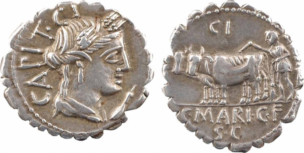 Marius Capito Cr. 378 die match 3, Inumis 26, Lot 129, 14 Oct 2014.jpg